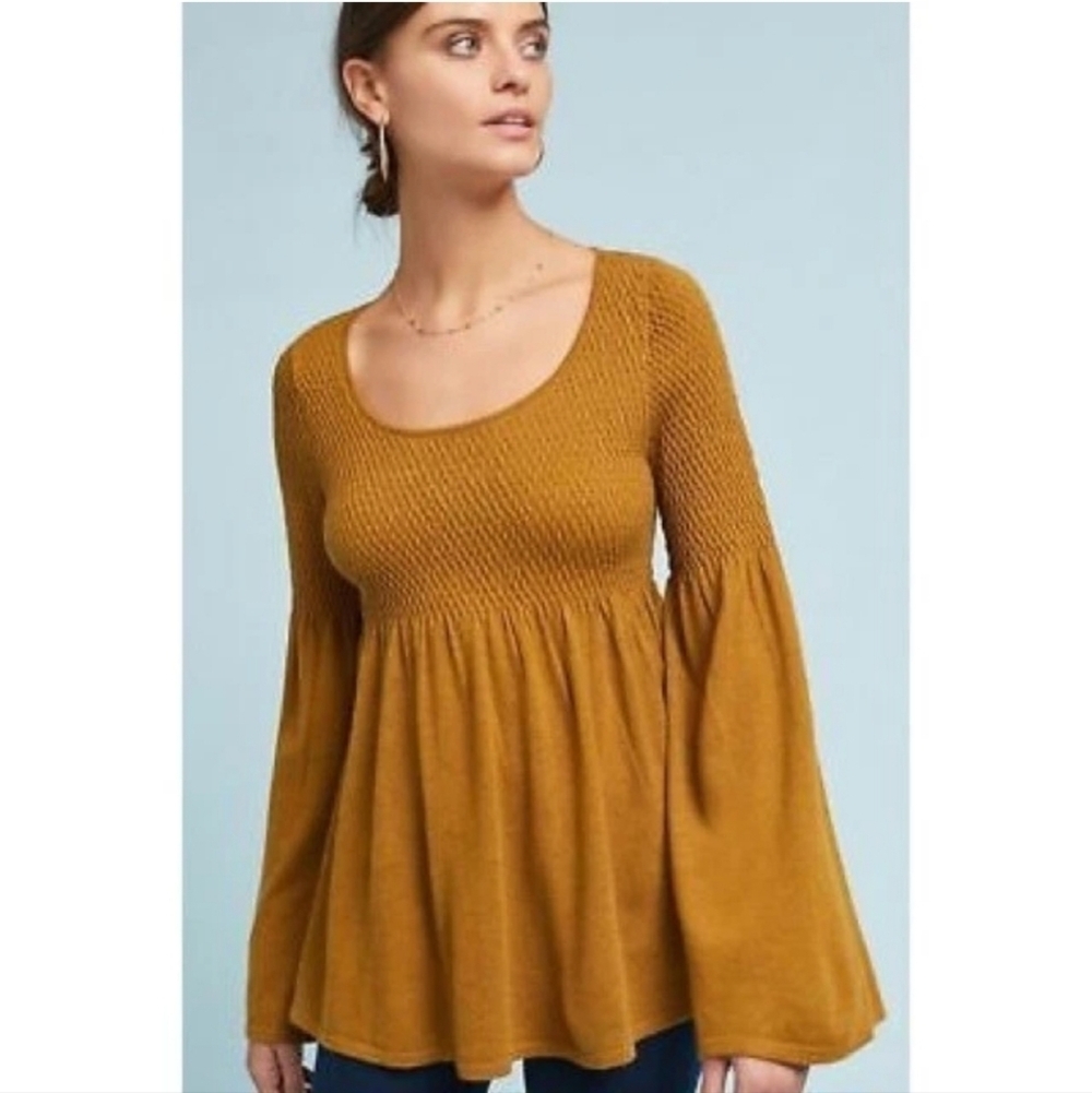 Anthropologie Knitted & Knotted Esme Bellsleeve Babydoll Top Size XS Wool Blend